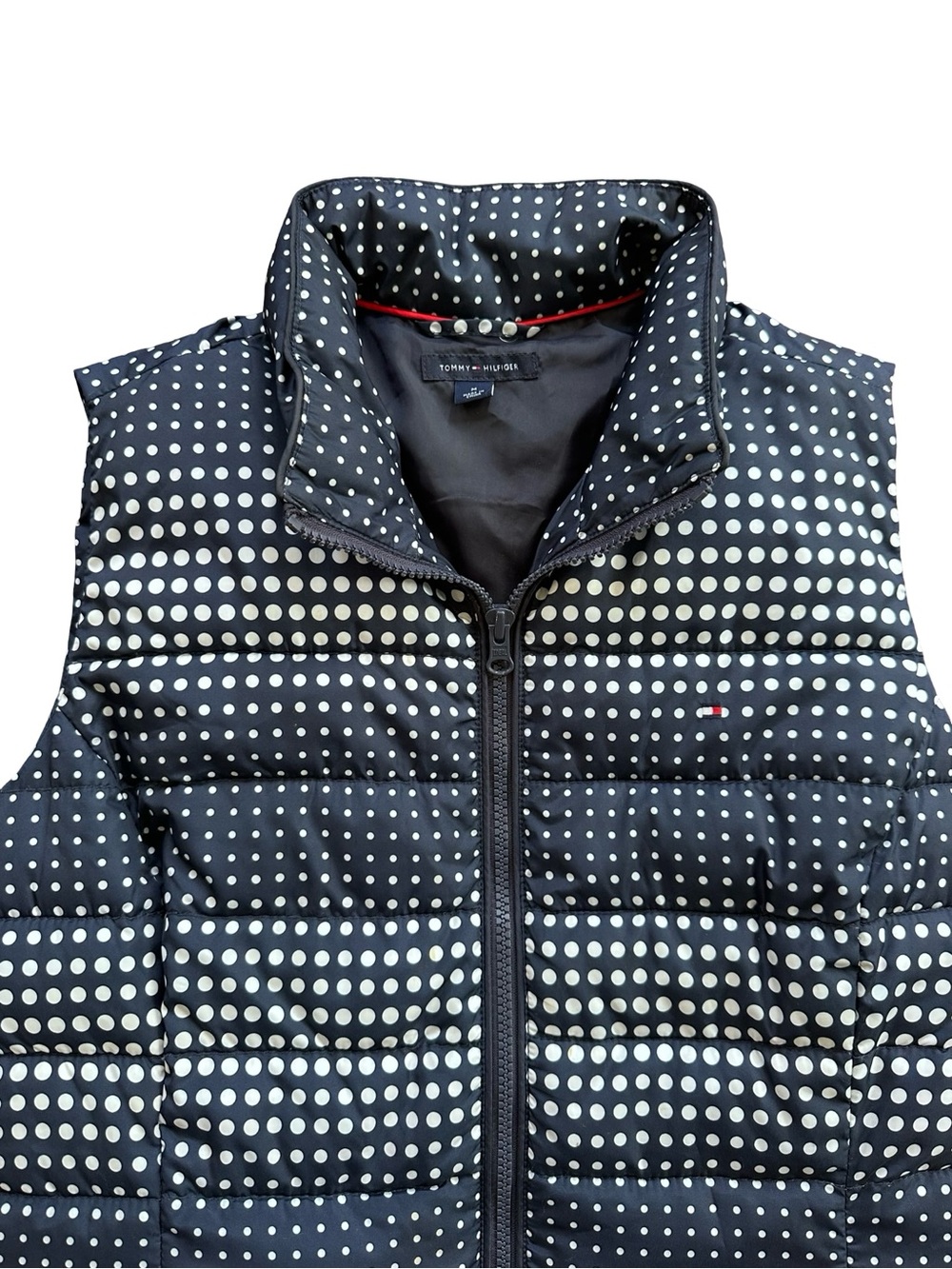 NWOT Tommy Hilfiger Navy and White Polka Dot Quilted Vest - Picture 5 of 9